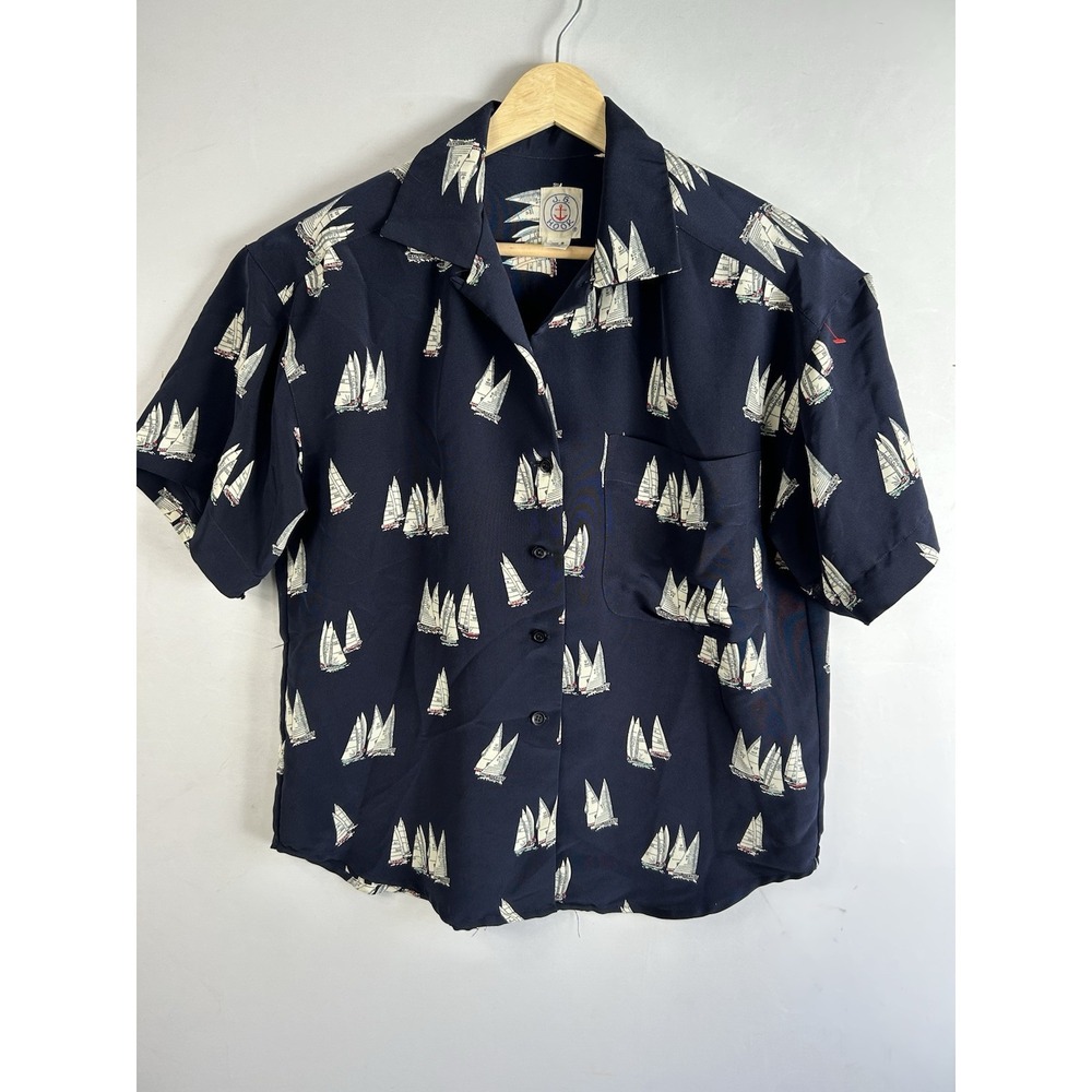 Vintage J.G. Hook Nautical Sailboat Button-Down‎ Blouse Top Women's Size 8 Blue